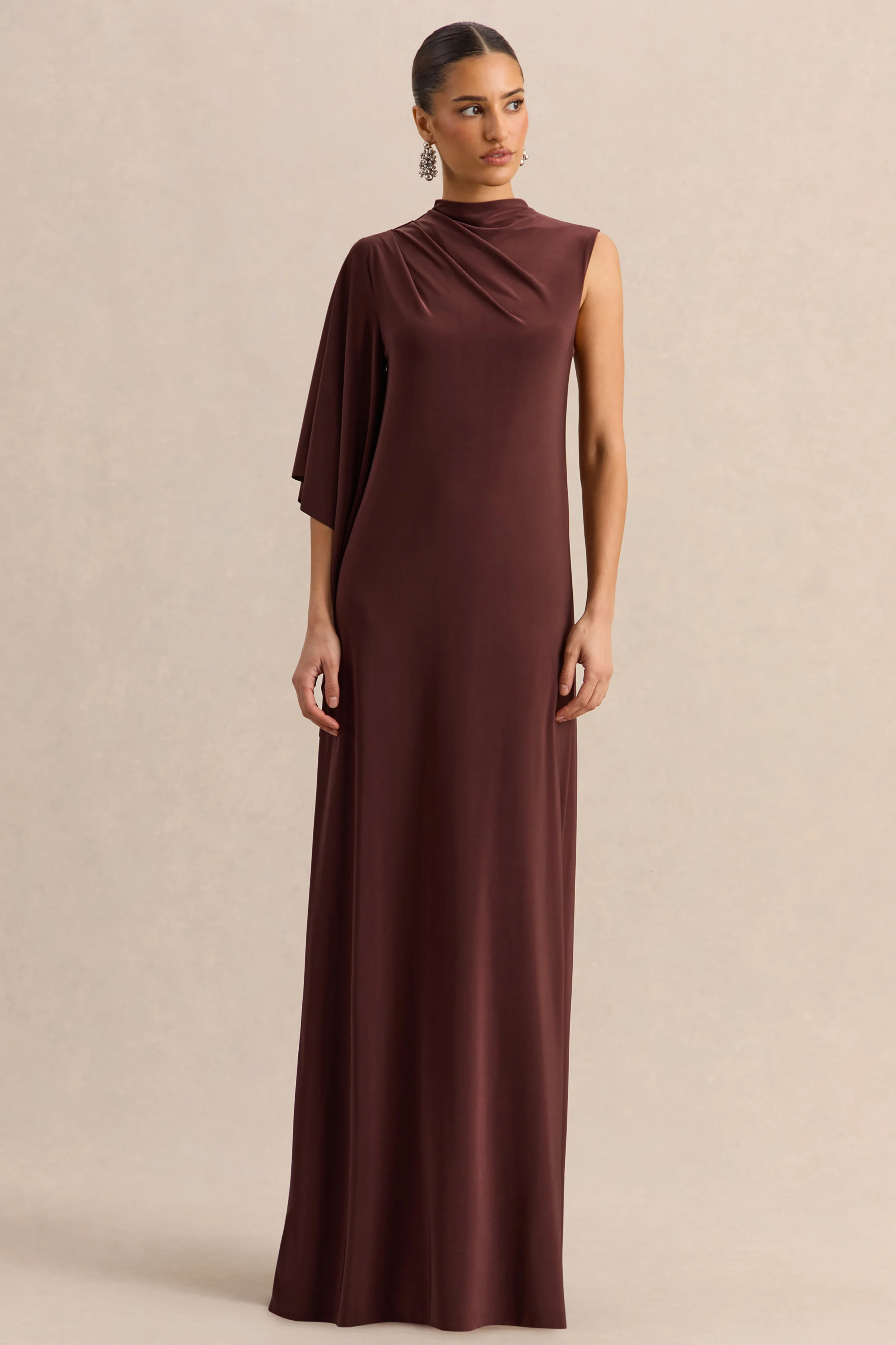 Marosia | Brown High-Neck Maxi Dress With Cape Sleeve - Image 5