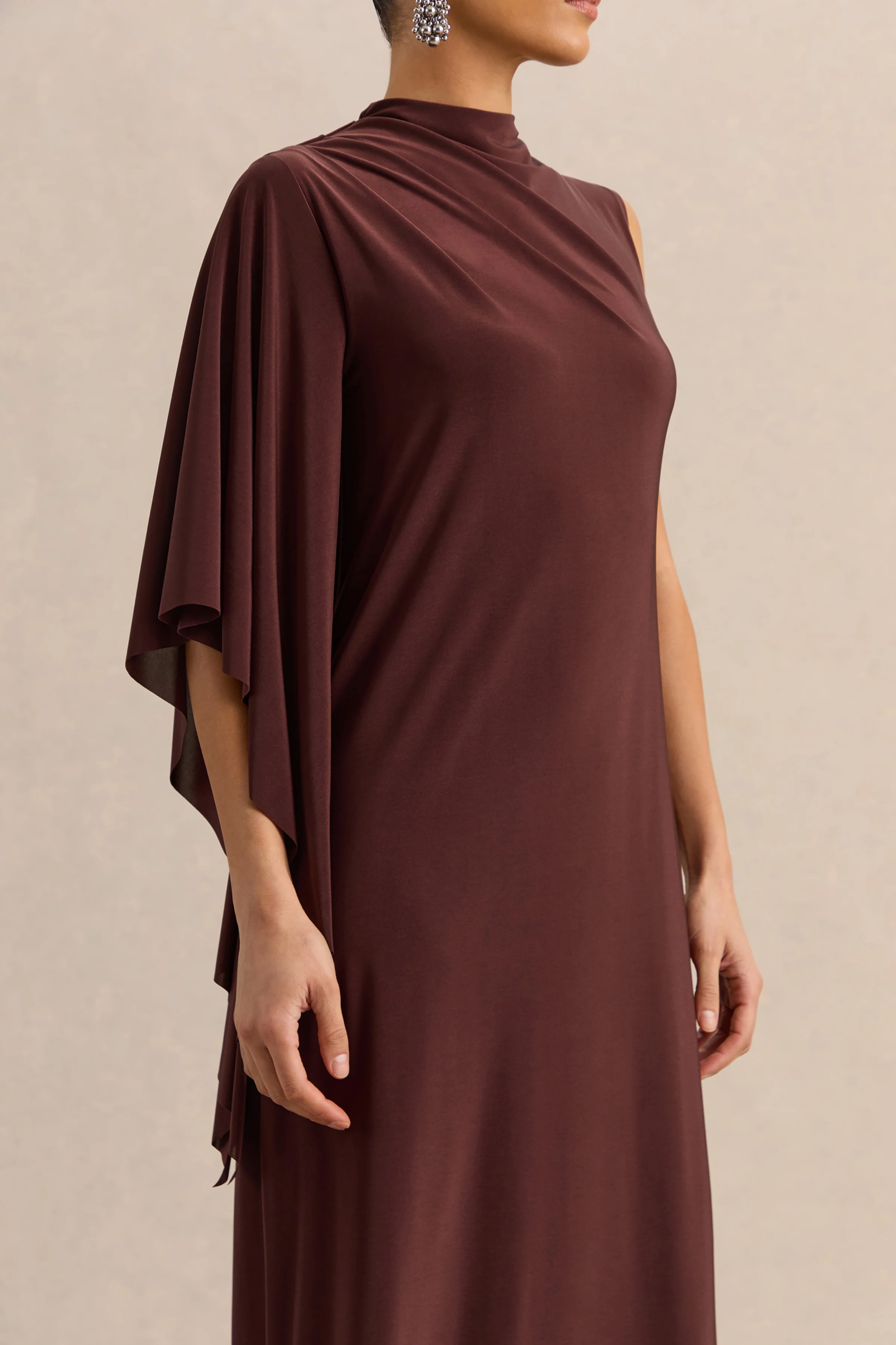 Marosia | Brown High-Neck Maxi Dress With Cape Sleeve - Image 6