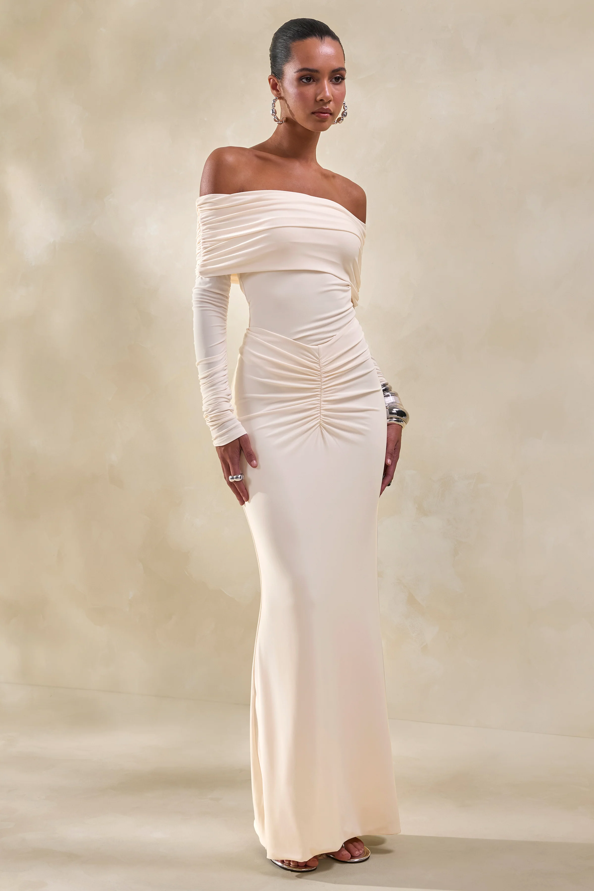 Micaela | Cream Ruched Maxi Skirt - Image 5