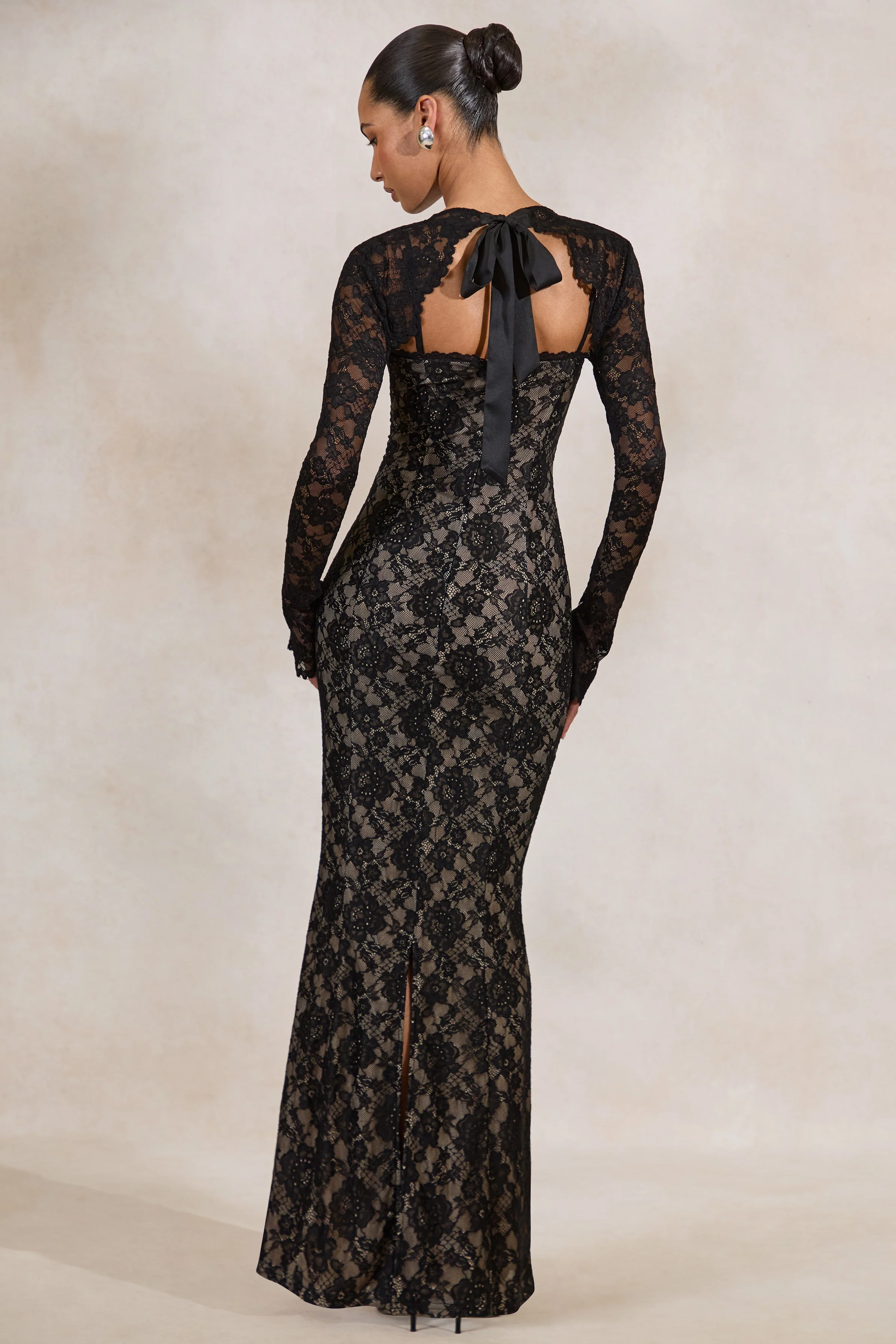 Mirellia | Black Lace Sweetheart-Neck Maxi Dress - Image 3