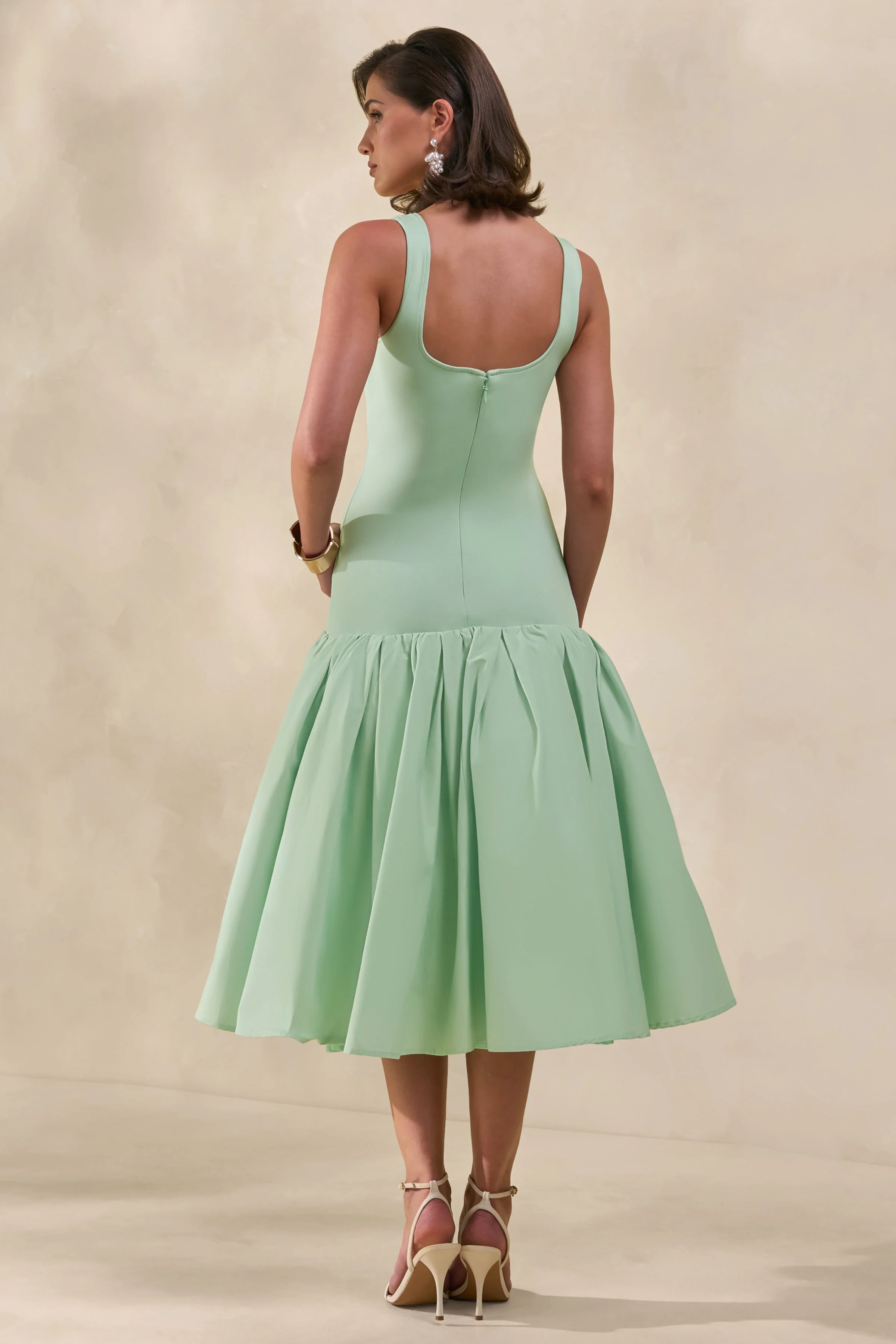 Nanette | Mint Square-Neck Midi Dress With Voluminous Skirt - Image 2