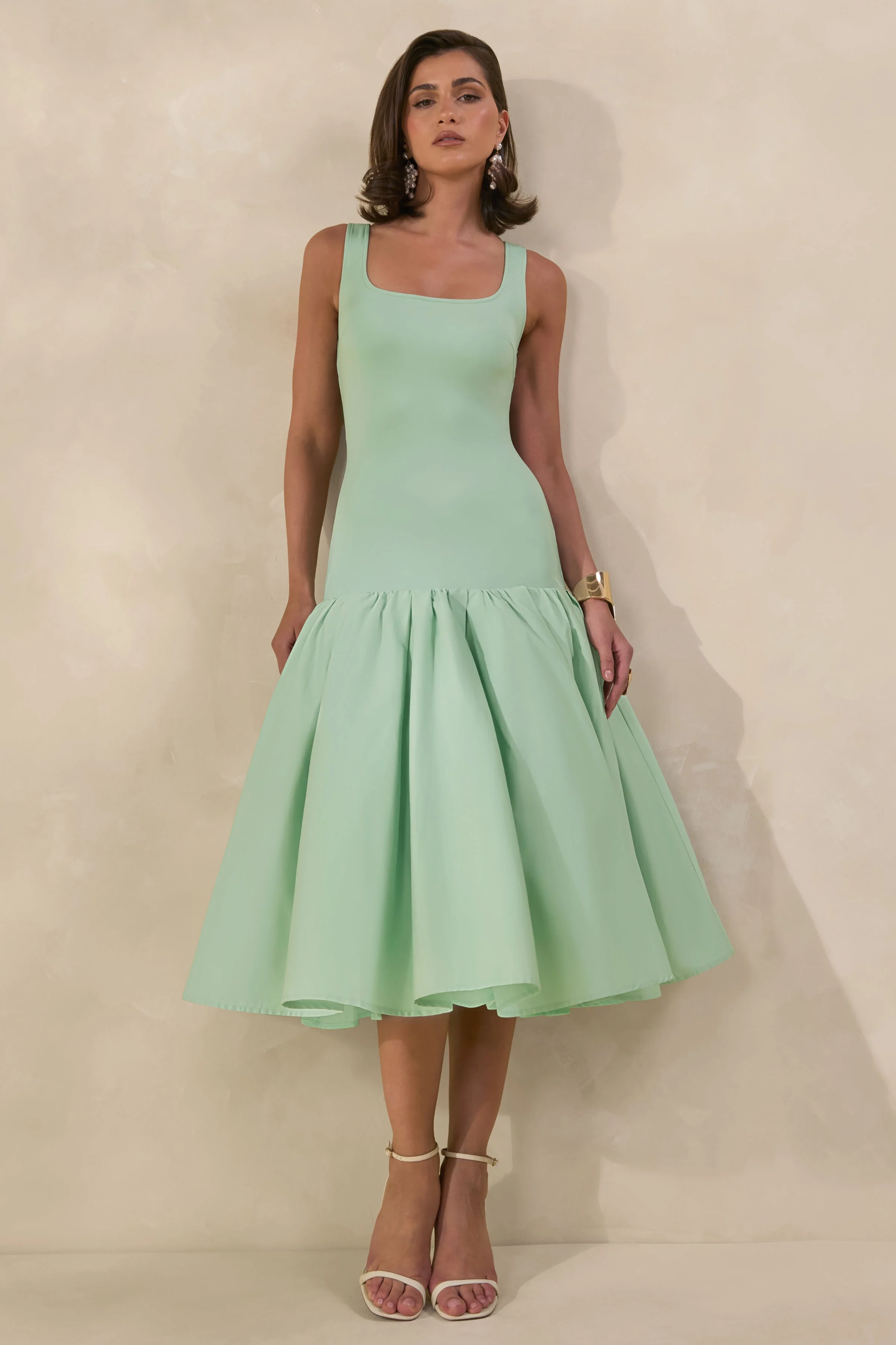 Nanette | Mint Square-Neck Midi Dress With Voluminous Skirt - Image 8