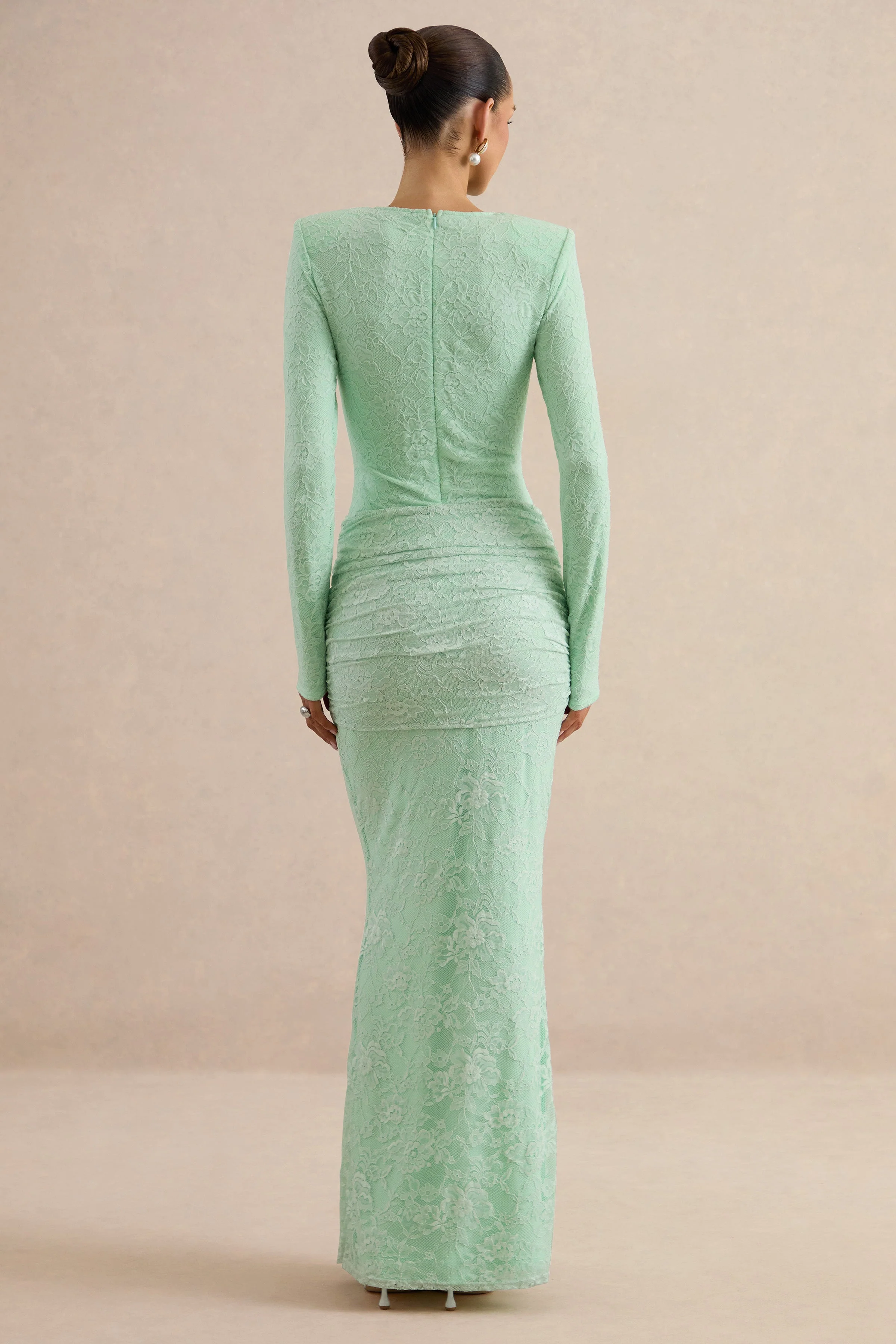 Neriva | Mint Lace Maxi Skirt With Gathered Detailing And Sash - Image 4