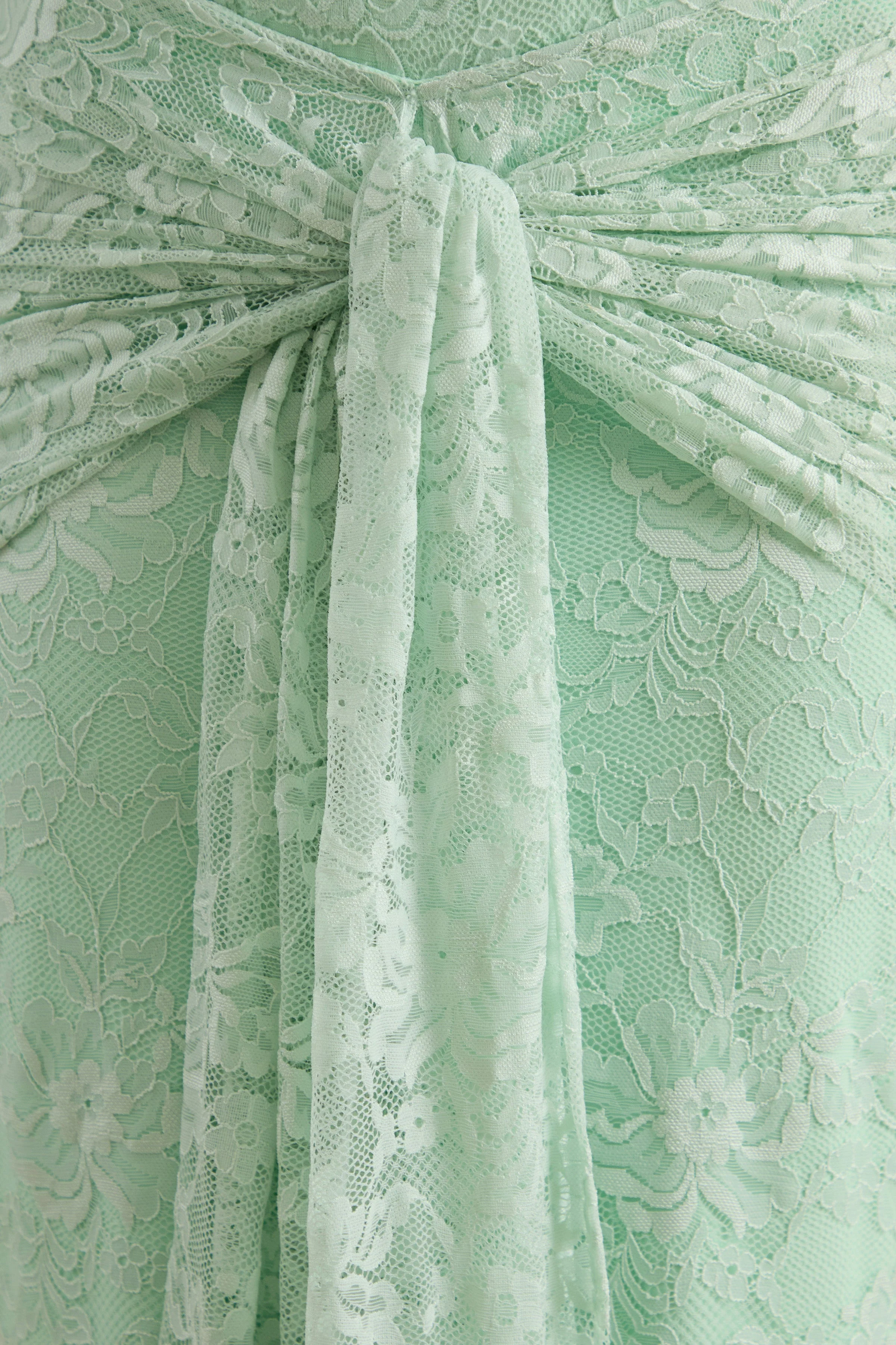 Neriva | Mint Lace Maxi Skirt With Gathered Detailing And Sash - Image 8