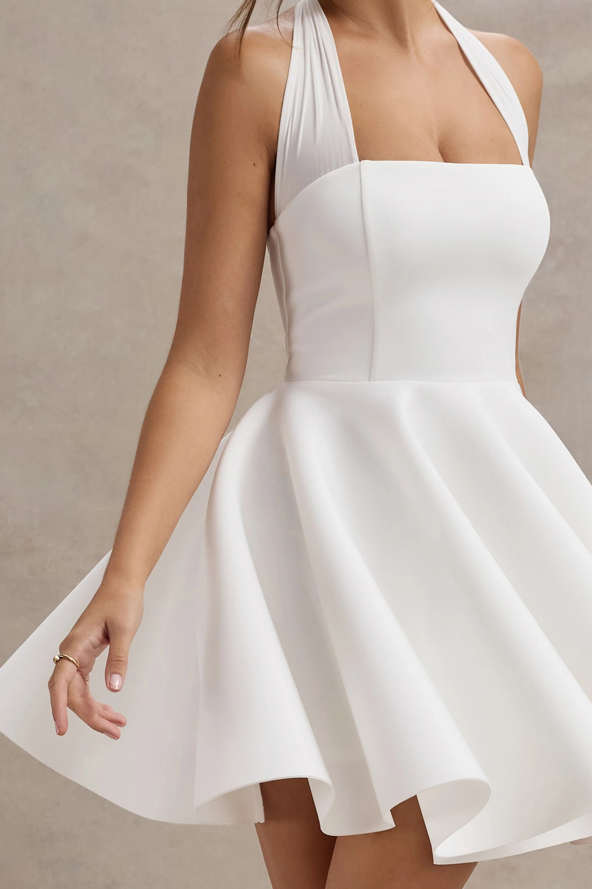 Peggy | White Halter-Neck Skater Mini Dress - Image 7