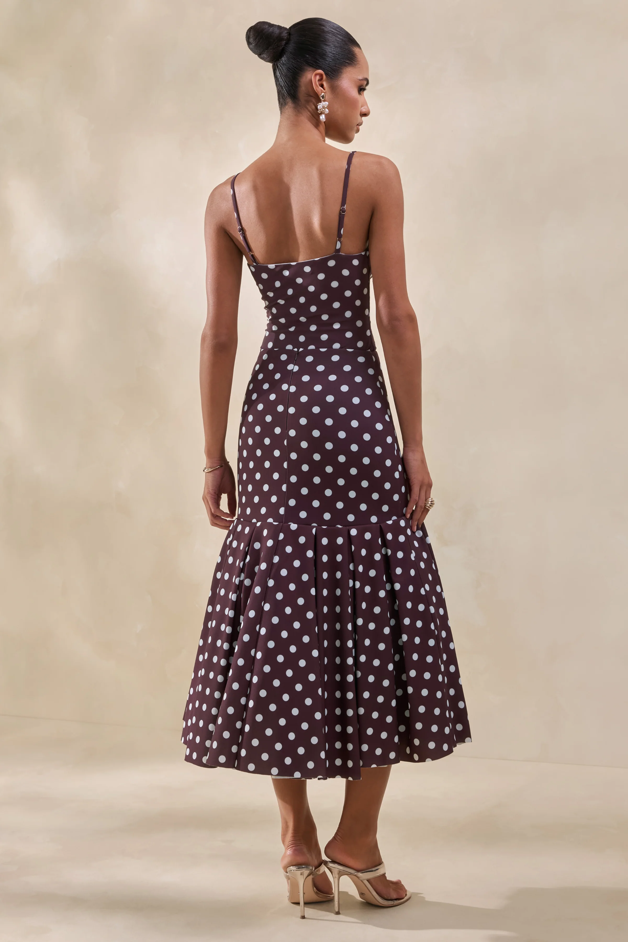 Rayna | Brown Polka-Dot V-Neck Thong Bodysuit - Image 3