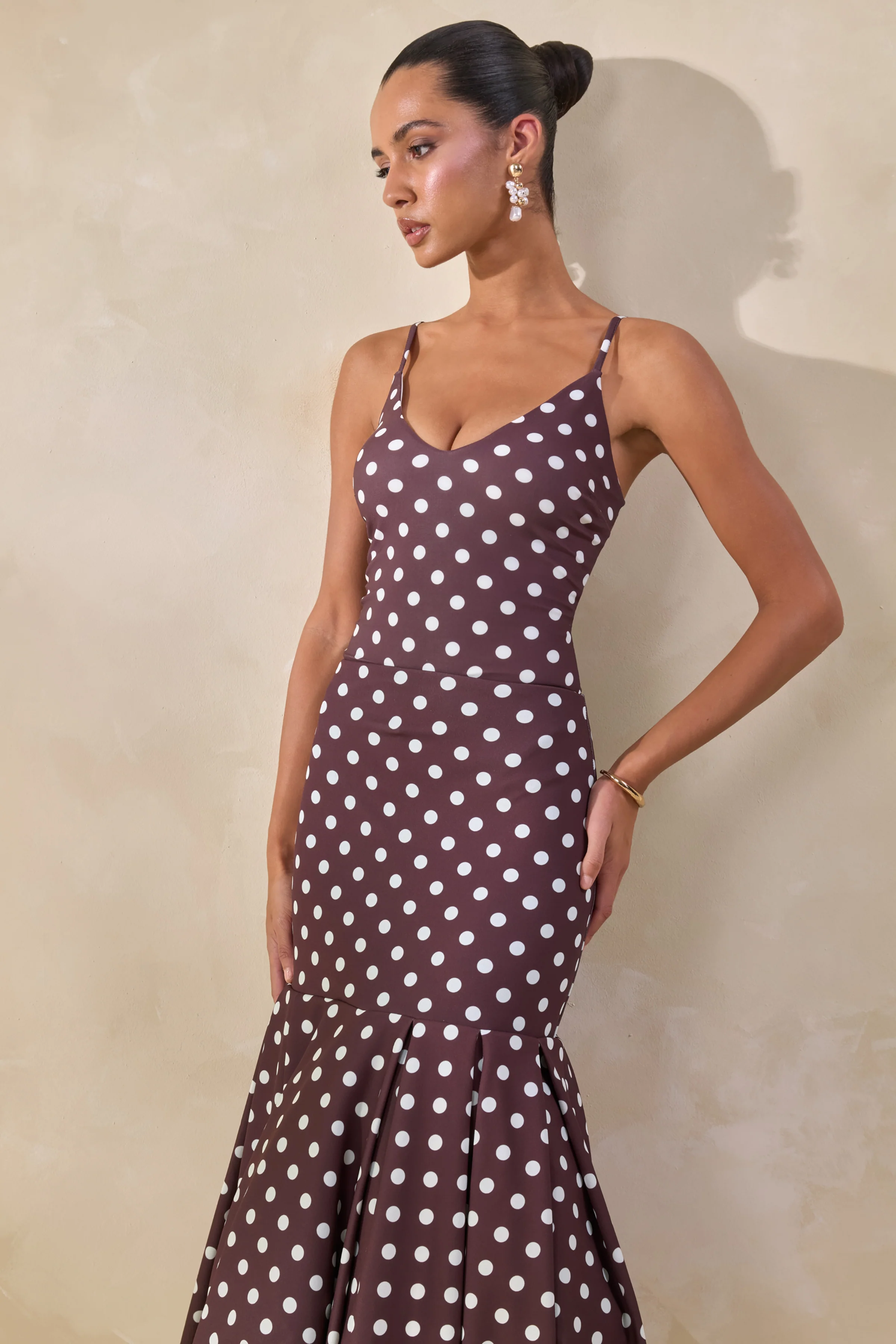 Rayna | Brown Polka-Dot V-Neck Thong Bodysuit - Image 4