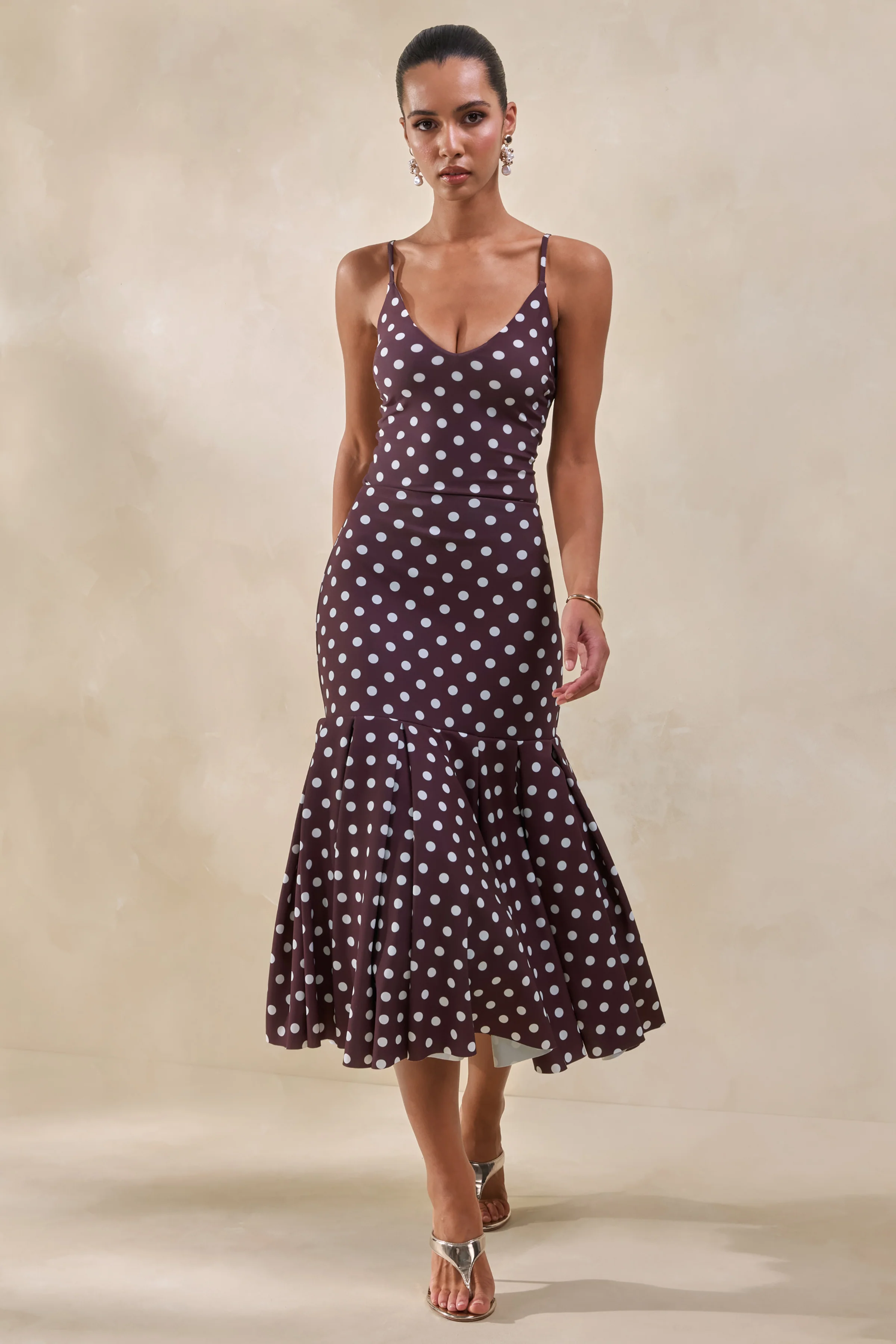 Rayna | Brown Polka-Dot V-Neck Thong Bodysuit - Image 5