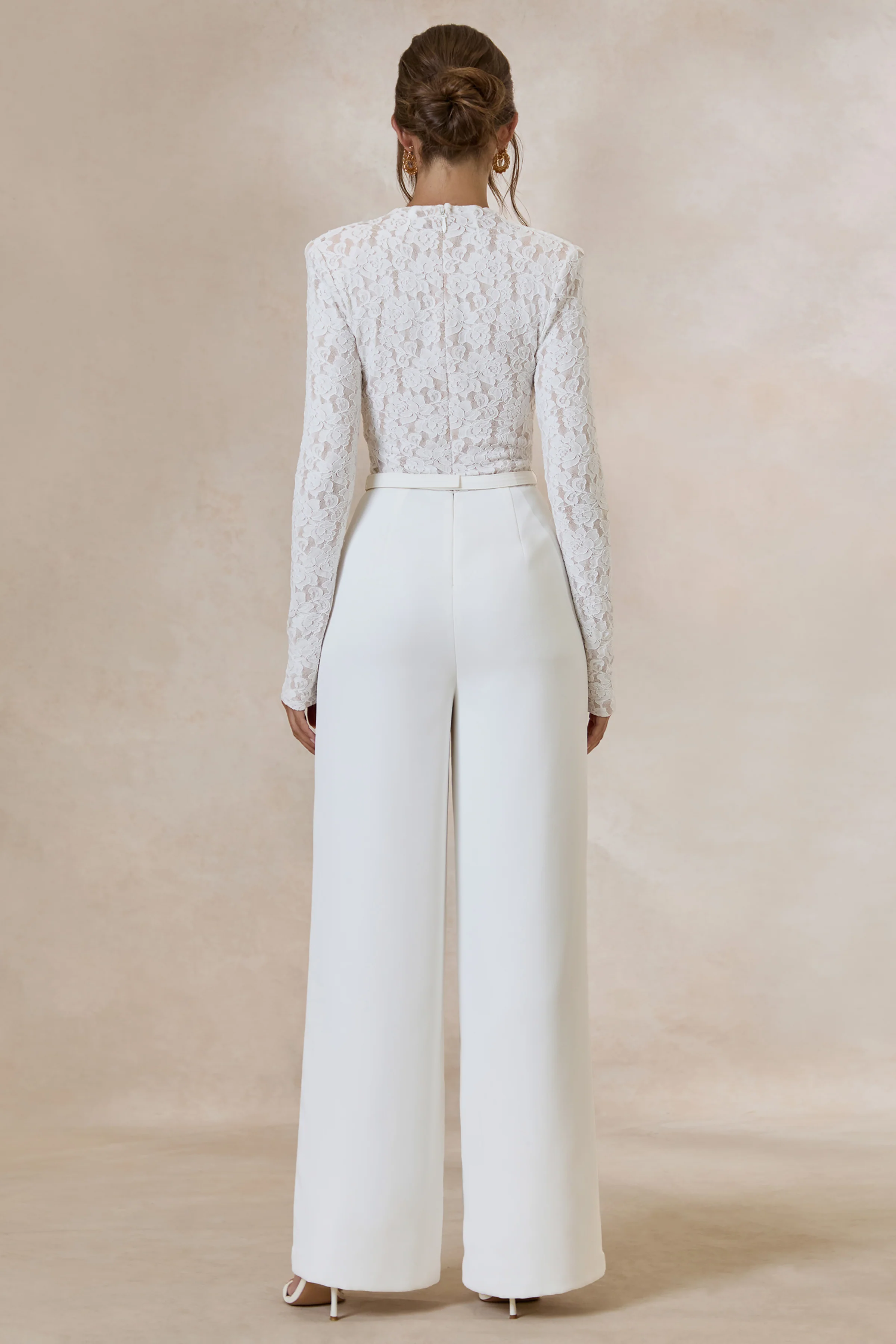 Romancea | White Lace High-Neck Jumpsuit With Belt Detail - Image 2