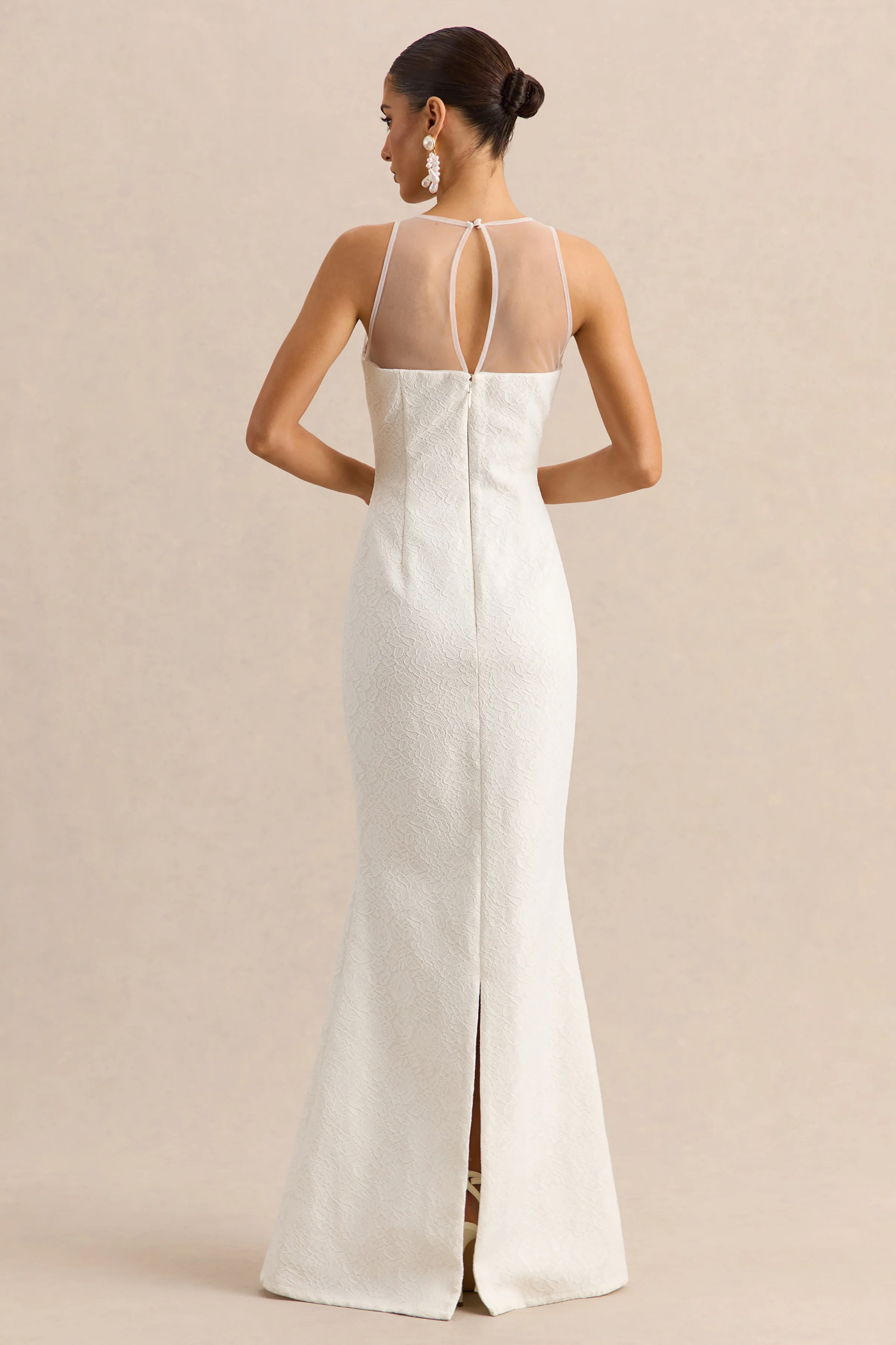 Rosevine | White Lace Crew-Neck Maxi Dress With Mesh Panel - Image 2