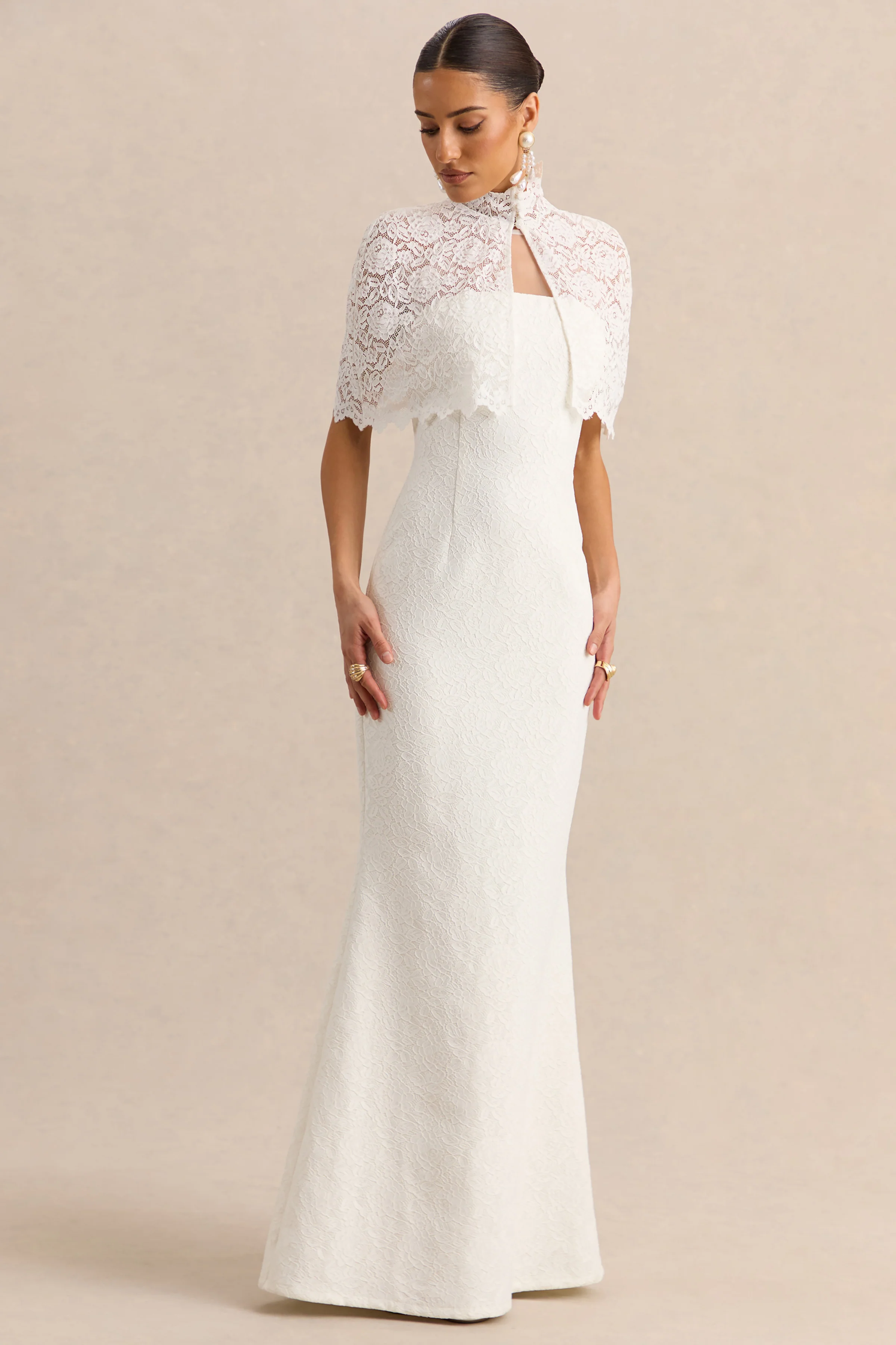 Rosevine | White Lace Crew-Neck Maxi Dress With Mesh Panel - Image 4