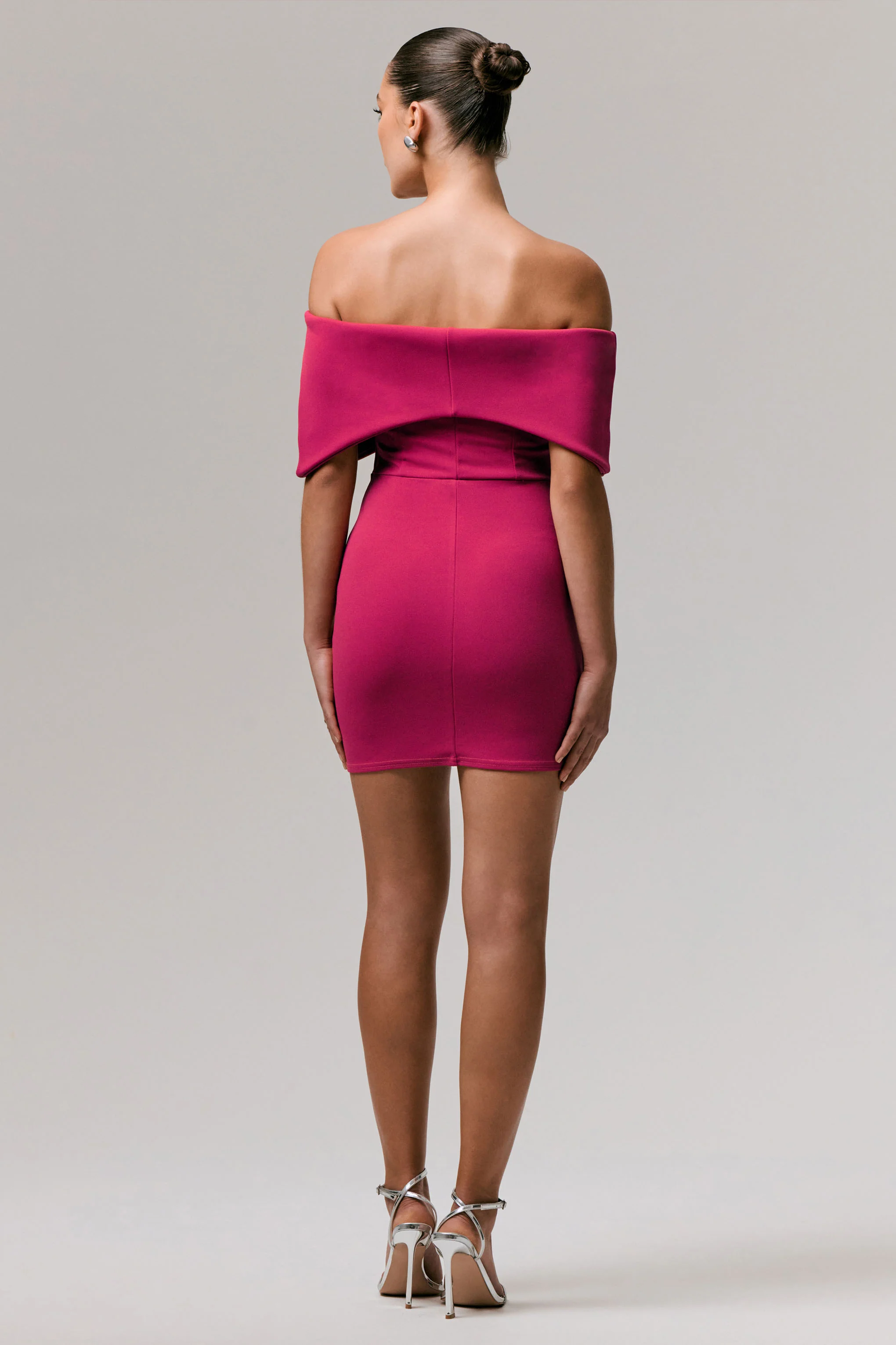 Sadie | Hot Pink Bow Bardot Mini Dress - Image 2