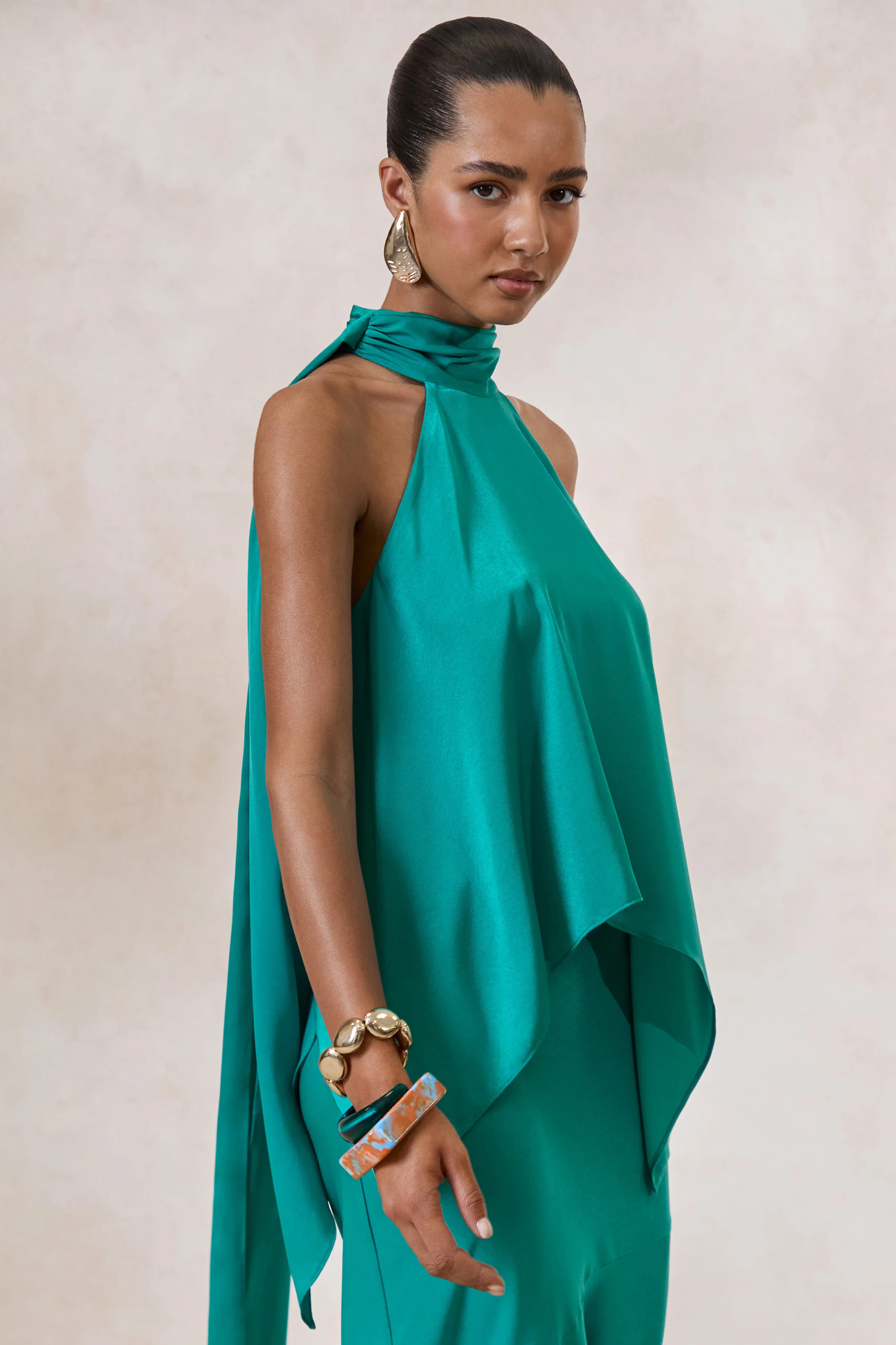 Sarina | Teal Satin Halter-Neck Top - Image 5