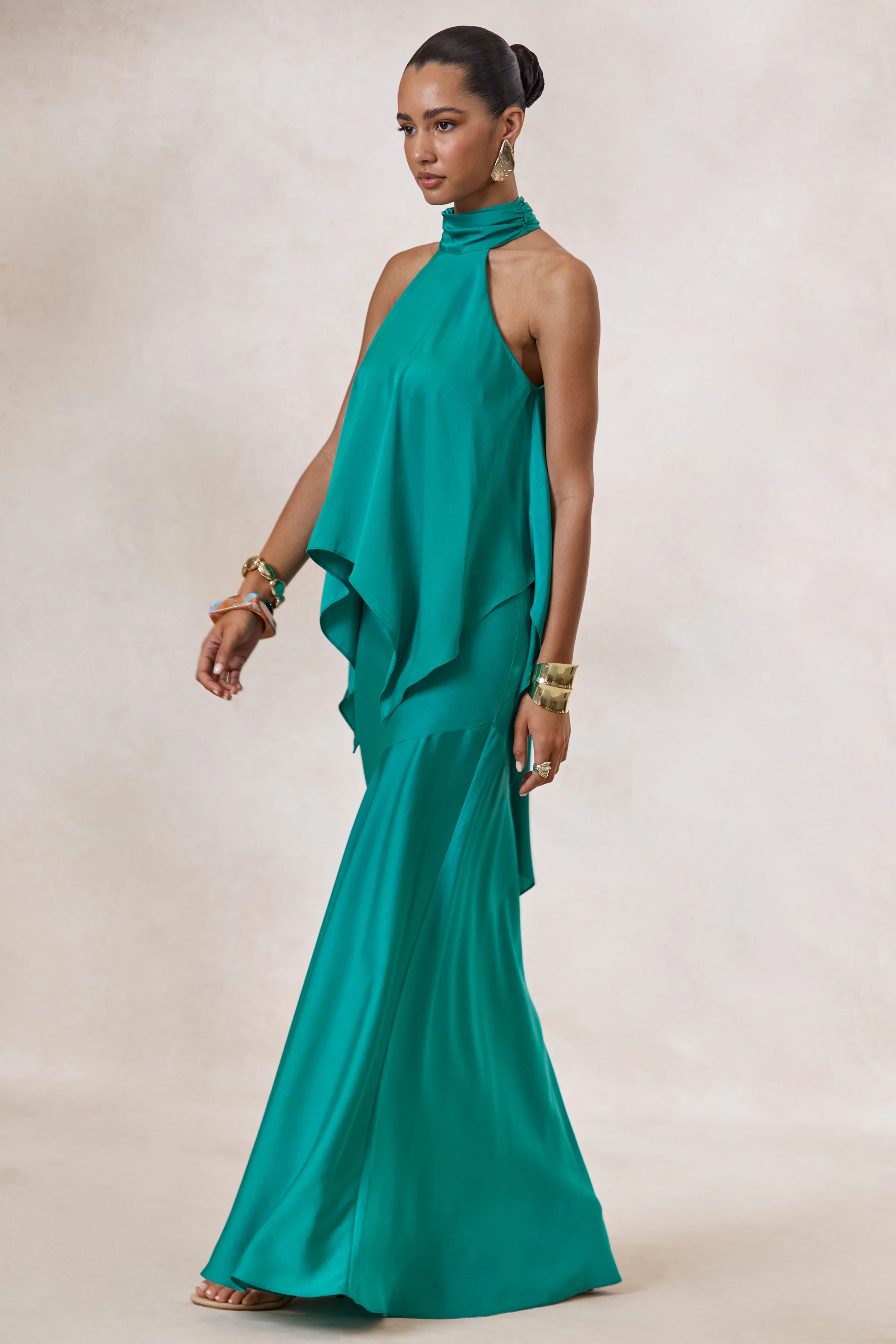 Sarina | Teal Satin Maxi Skirt - Image 4