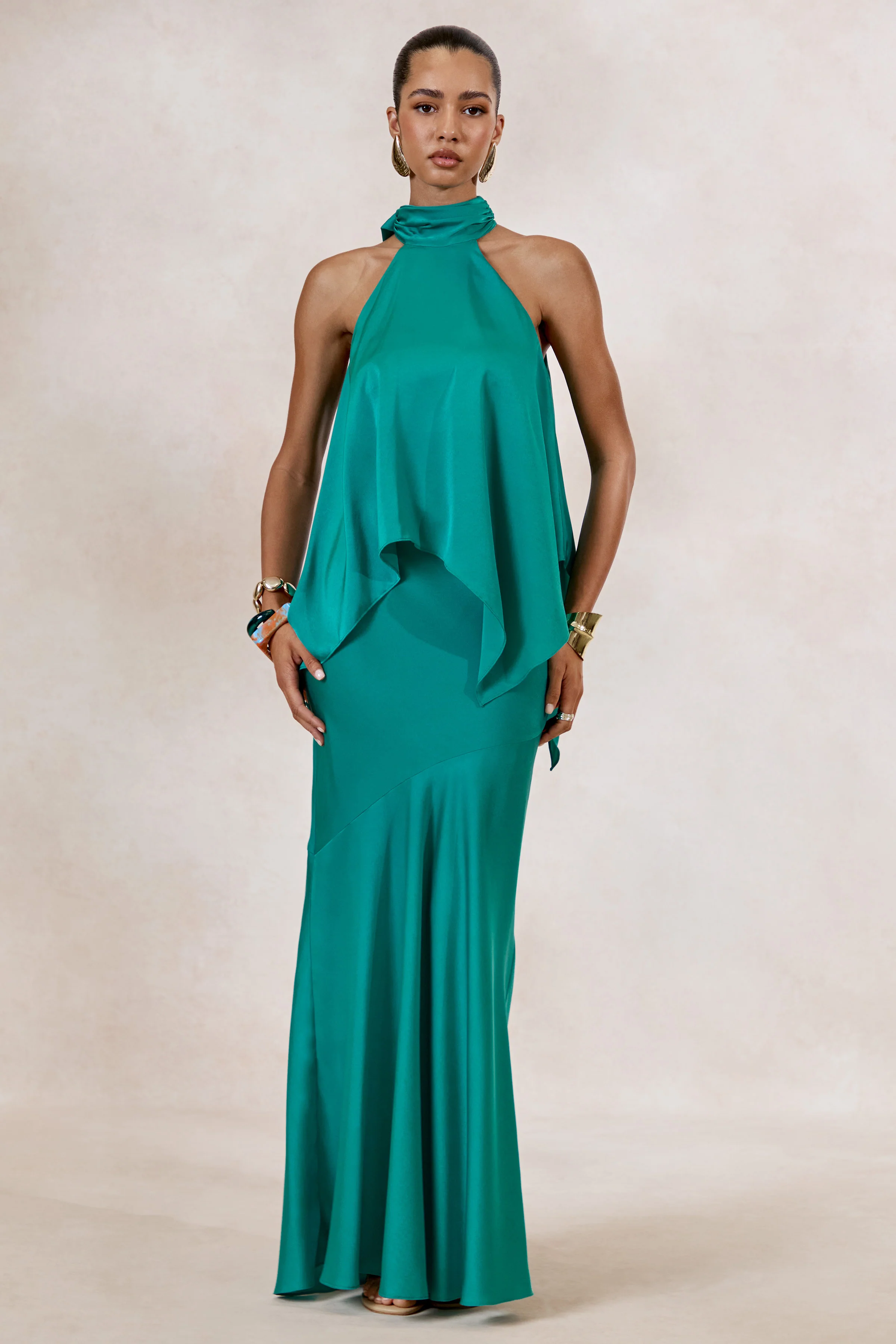 Sarina | Teal Satin Maxi Skirt - Image 5