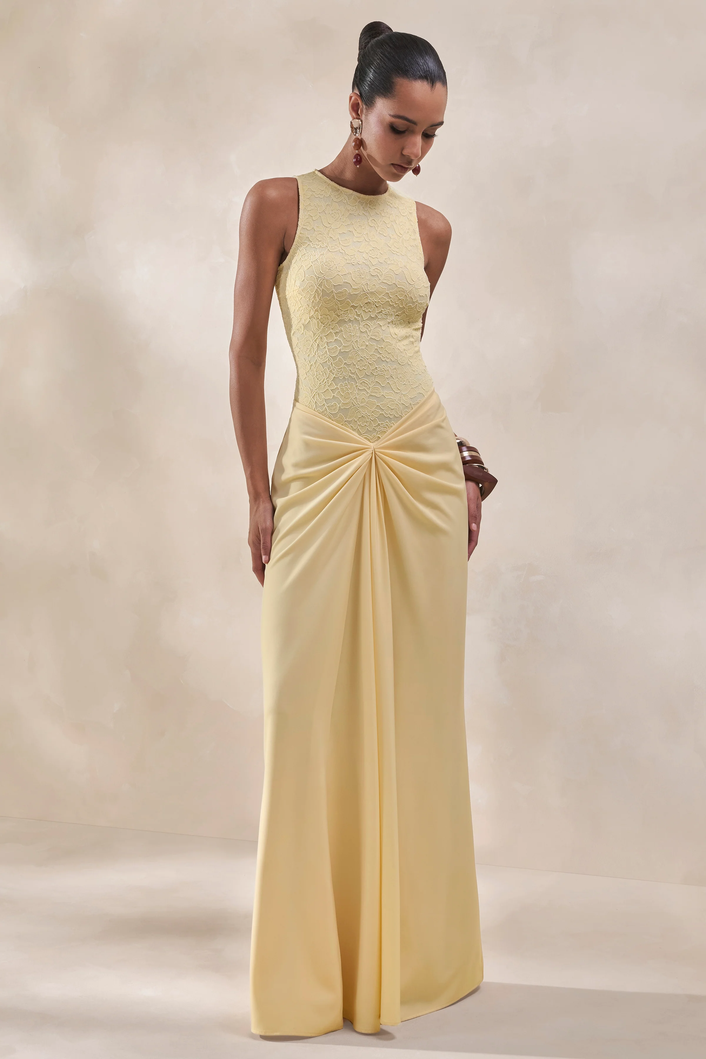 Setaria | Lemon Satin Maxi-Skirt With Gathered-Detailing And Sash - Image 4