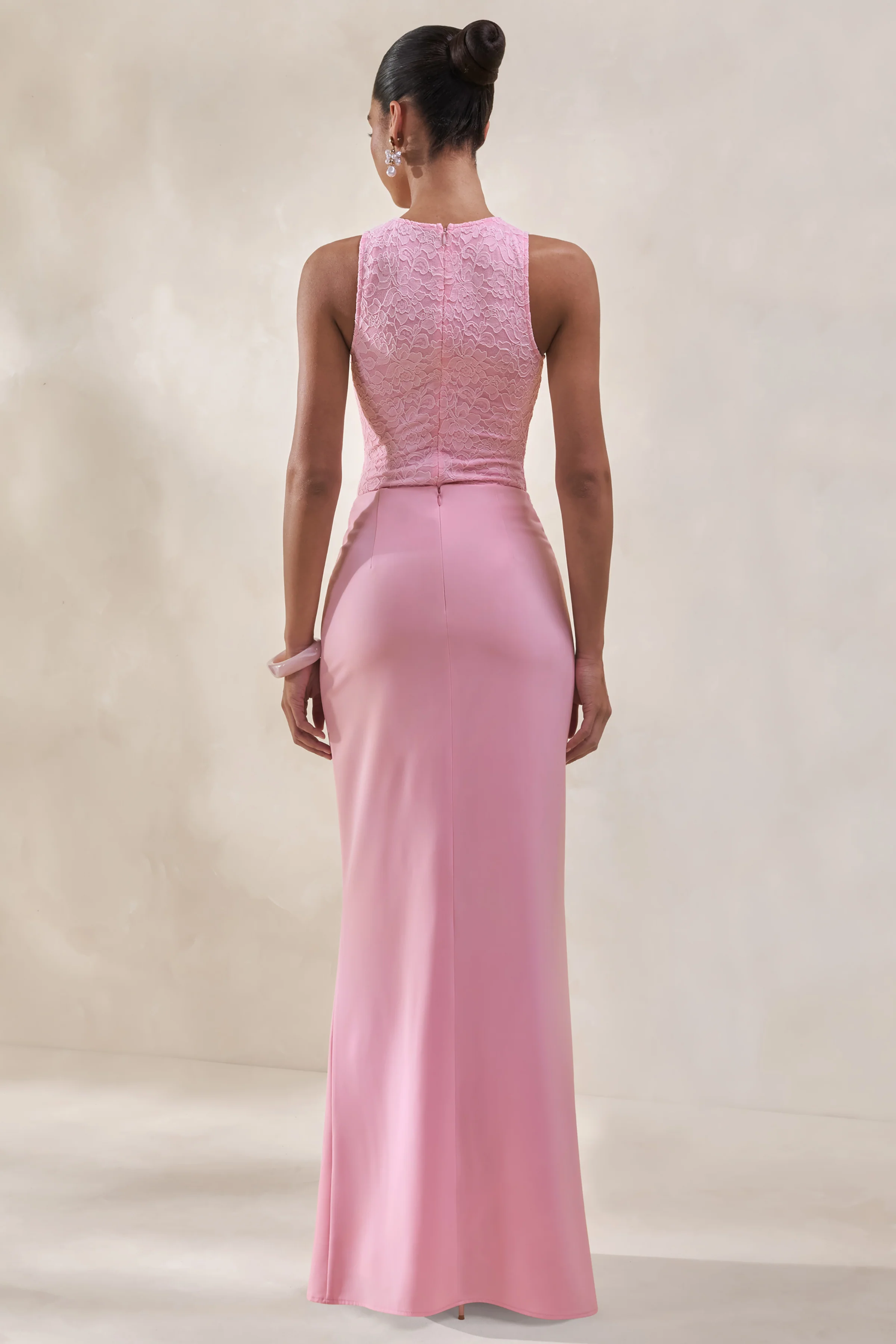 Setaria | Pink Satin Maxi-Skirt With Gathered-Detailing And Sash - Image 2