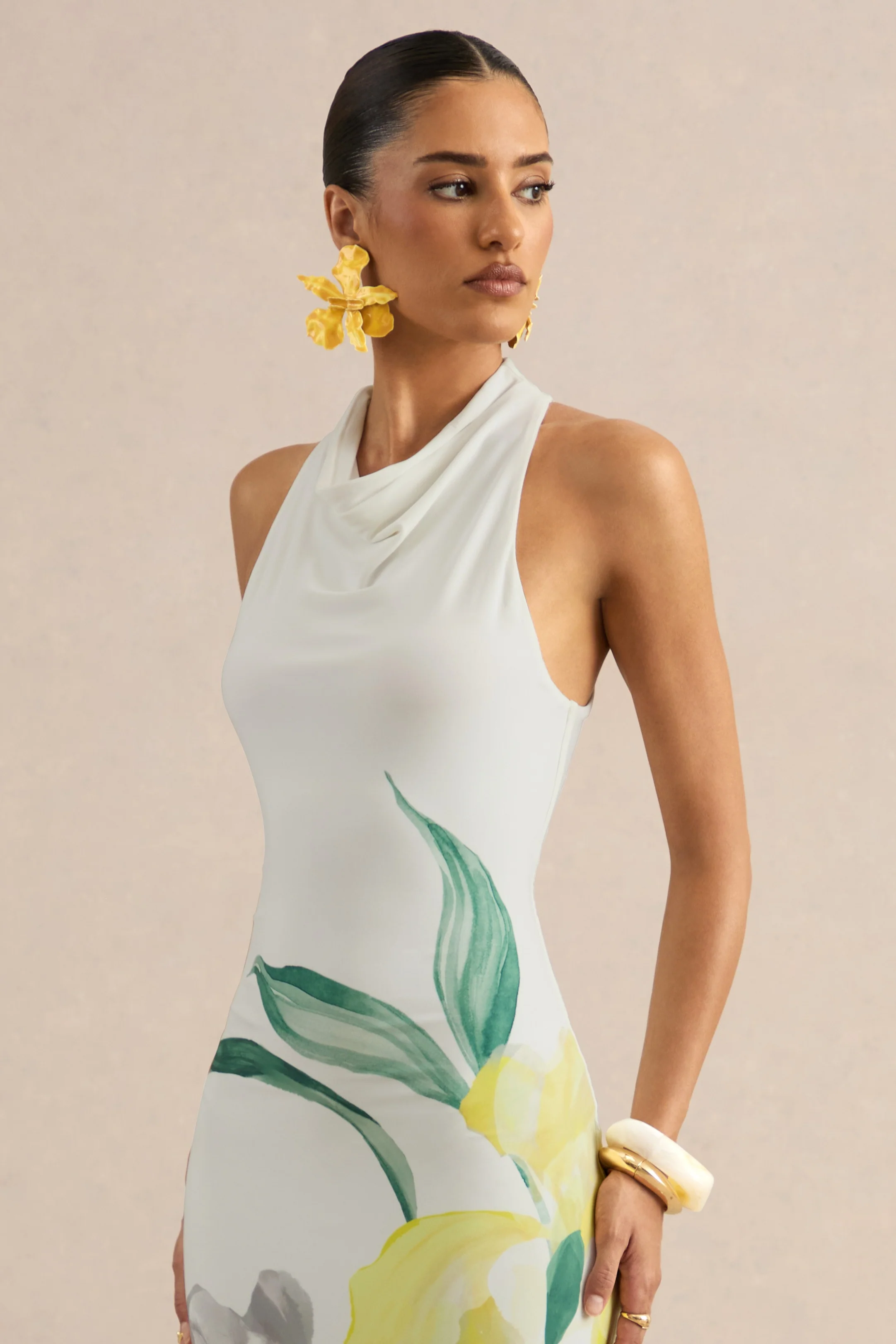 Wilber | Lemon Floral Print High-Neck Maxi Dress - Image 5