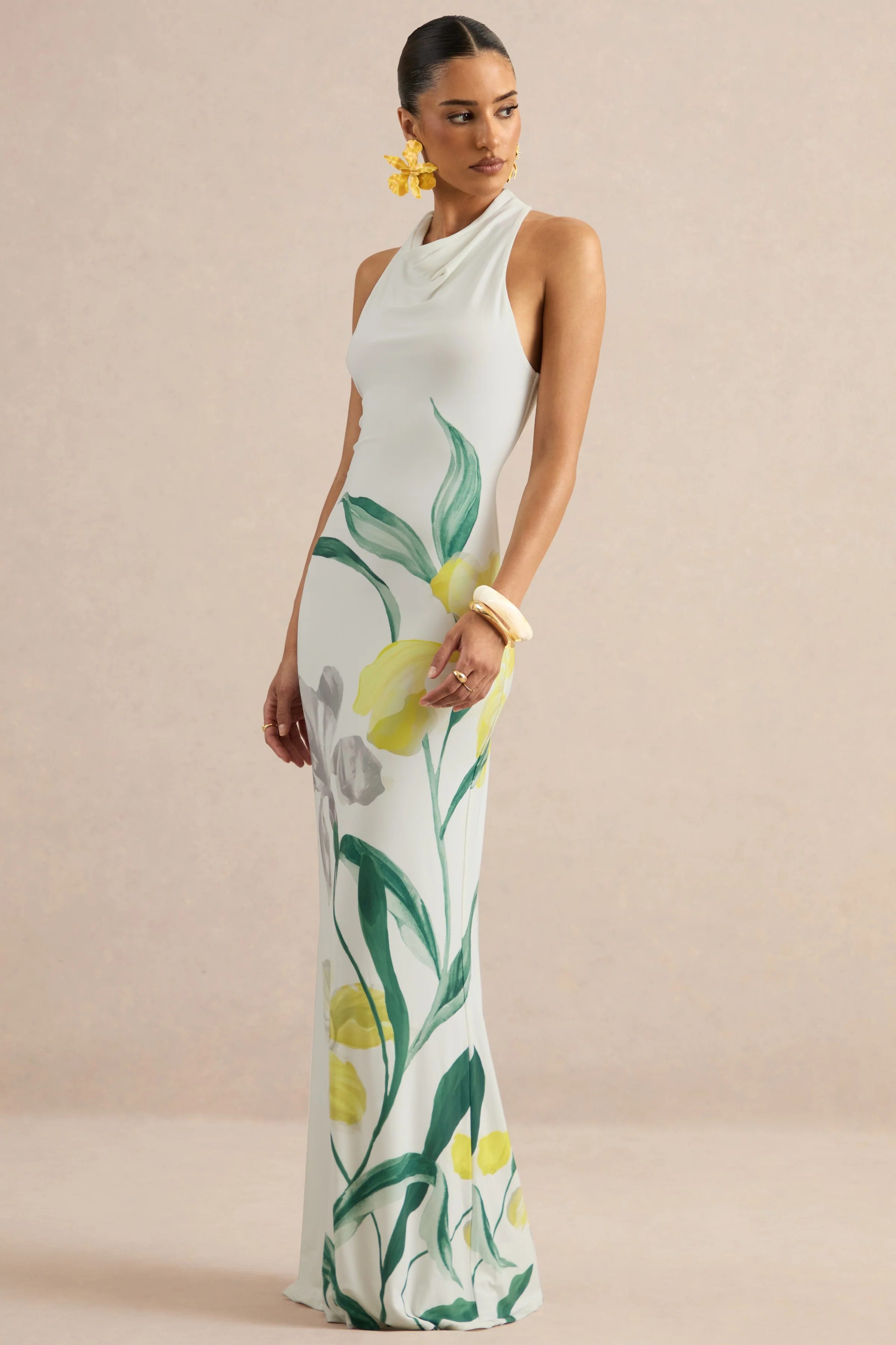 Wilber | Lemon Floral Print High-Neck Maxi Dress - Image 7