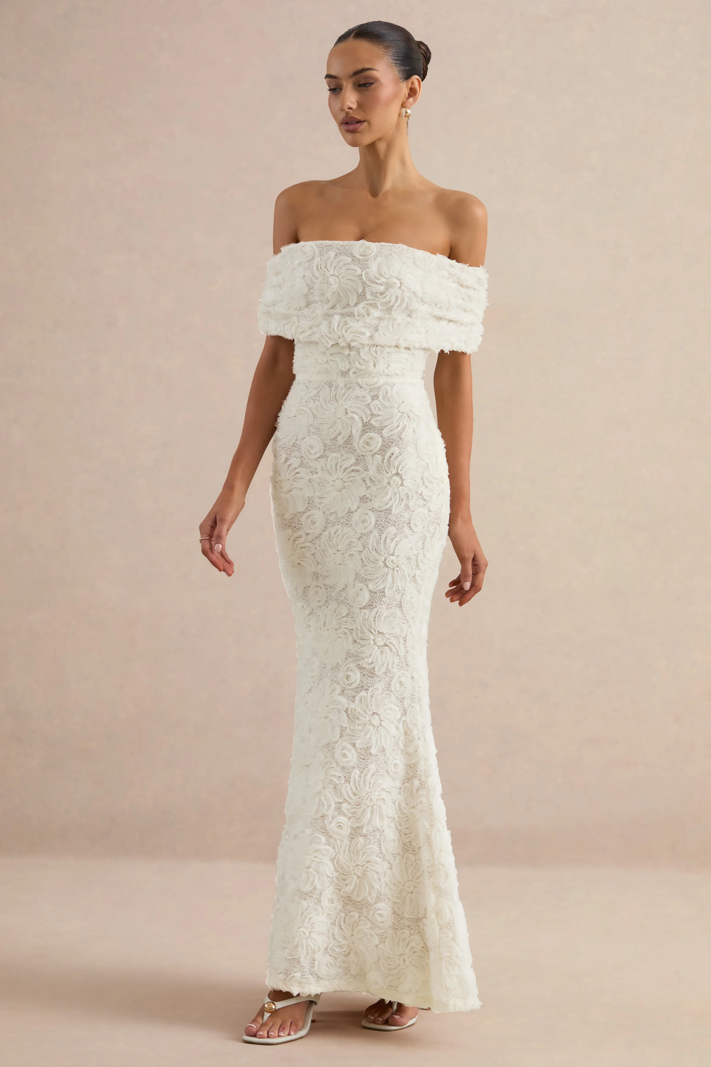 Xara | White Lace Bardot-Neck Maxi Dress - Image 3