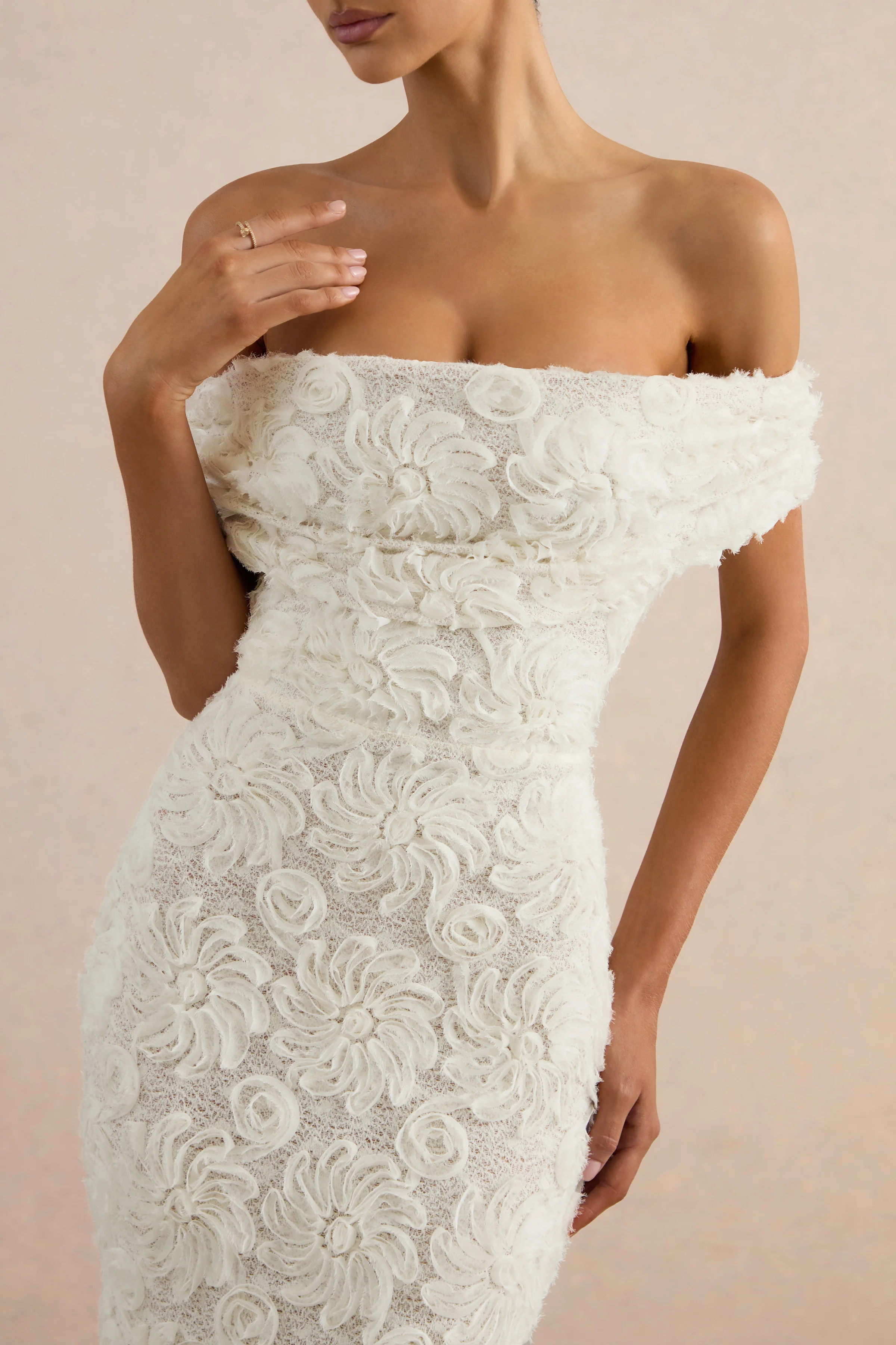 Xara | White Lace Bardot-Neck Maxi Dress - Image 4